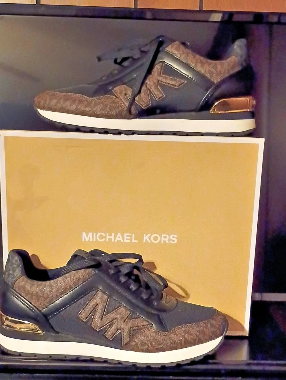 Michael Kors Olympia Signature Logo Trainer Sneakers Brown & Black